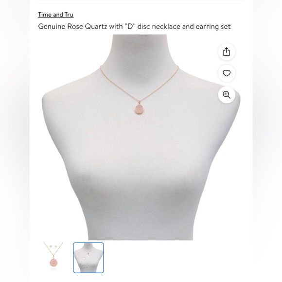 Genuine Rose Quartz with “D” Initial Disk Necklace and Earring Set 18.5” - Picture 9 of 12